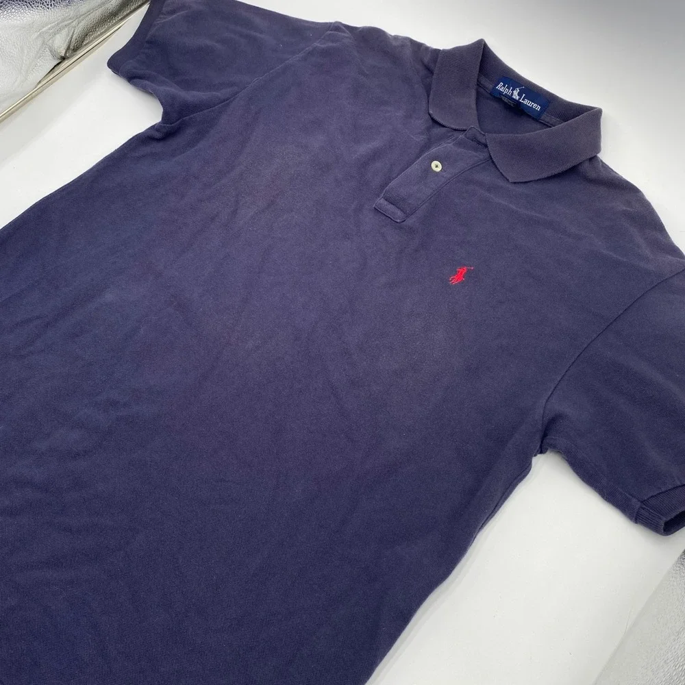 Ralph Lauren Classic Fit Polo Shirt Men Lar Navy Blue Cotton Pique Red Pony Logo